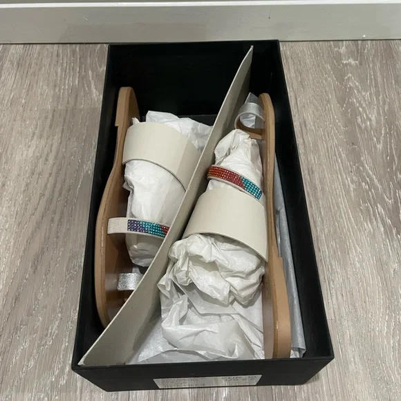 🌈 NIB Kurt Geiger Dawn Rainbow bone leather crystal strap sandal sz 8.5 🌈 - Picture 5 of 7